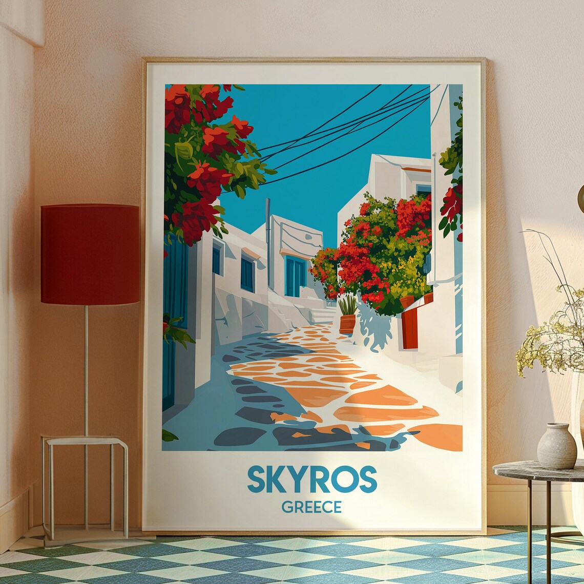 Skyros Greece White Alley Bougainvillea Island Scenic Poster