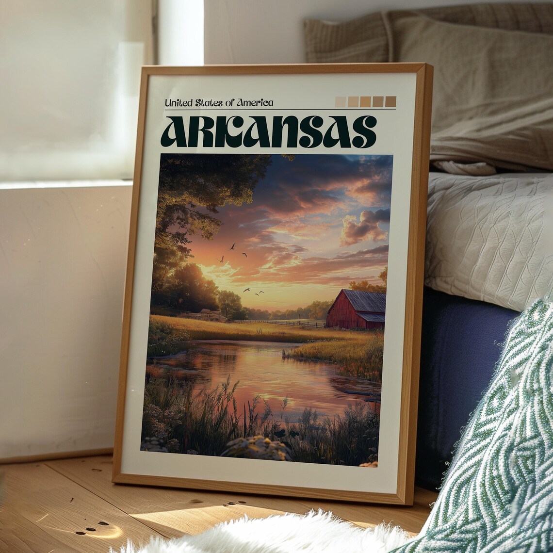 Arkansas USA Sunset River Barn Countryside Vintage Travel Poster - Image 3