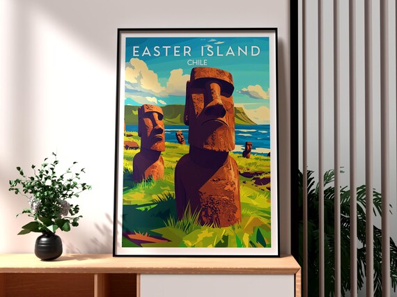 Easter Island Chile Rapa Nui Moai Statues Coastal Wonder Travel Poster