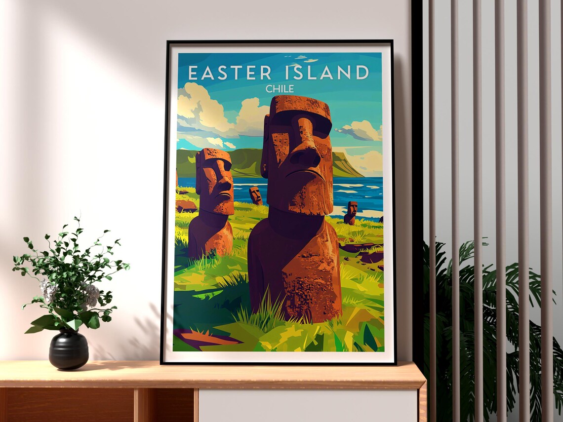 Easter Island Chile Rapa Nui Moai Statues Coastal Wonder Travel Poster