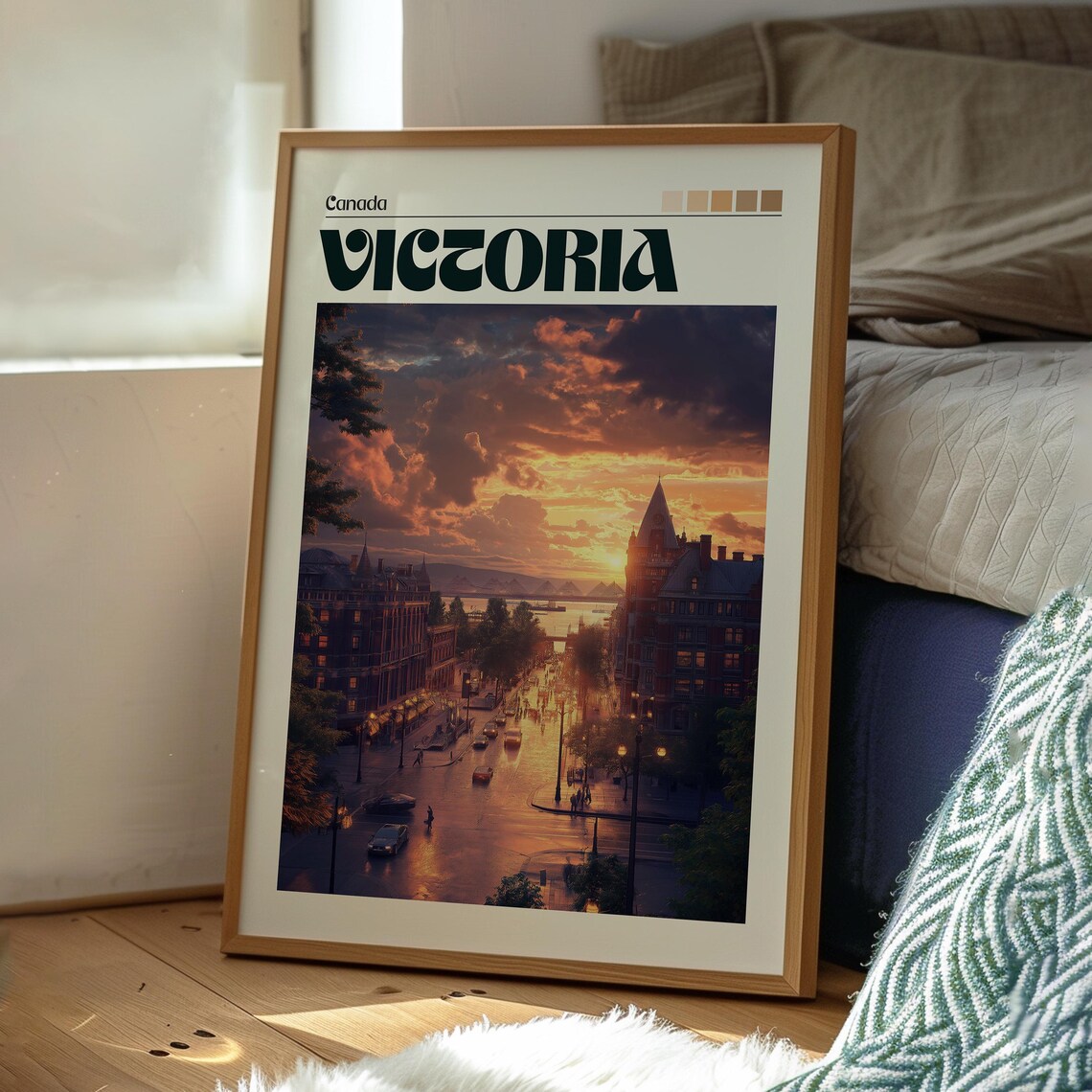 Victoria Canada City Street Sunset Historic Buildings View Art Poster - Image 3