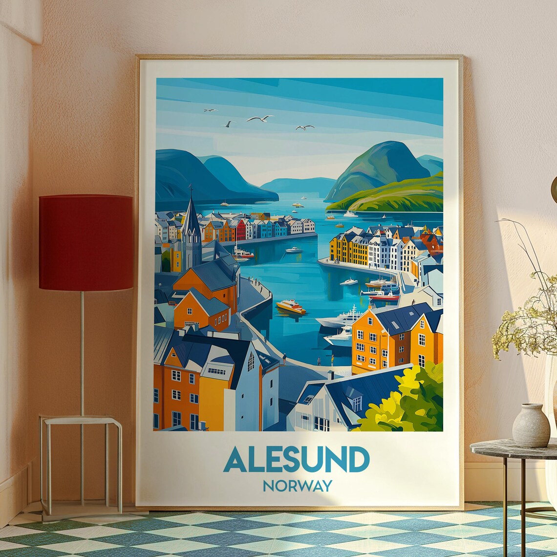 Alesund Norway Colorful Harbor Town Boats Fjord Travel Poster - Image 2