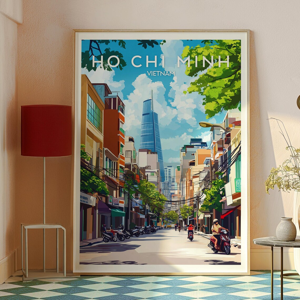 Ho Chi Minh Vietnam City Street Motorbikes Skyline Travel Poster - Image 2