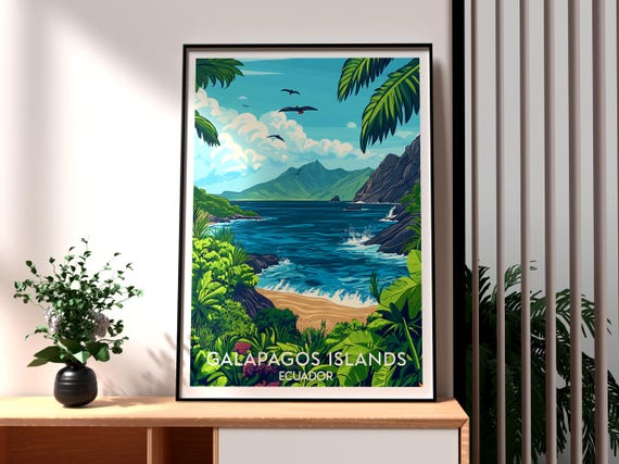 Galapagos Islands Print The Travel Giant Tortoise Poster Wildlife Art Charles Darwin Ecuador