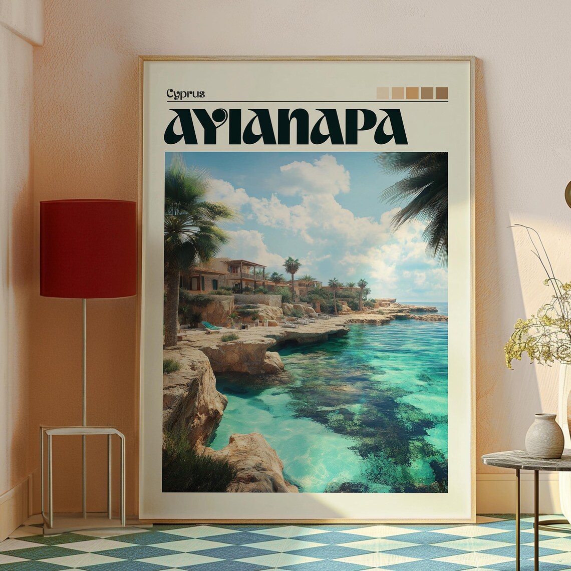 Ayia Napa Cyprus Rocky Cove Turquoise Water Vintage Travel Poster - Image 2