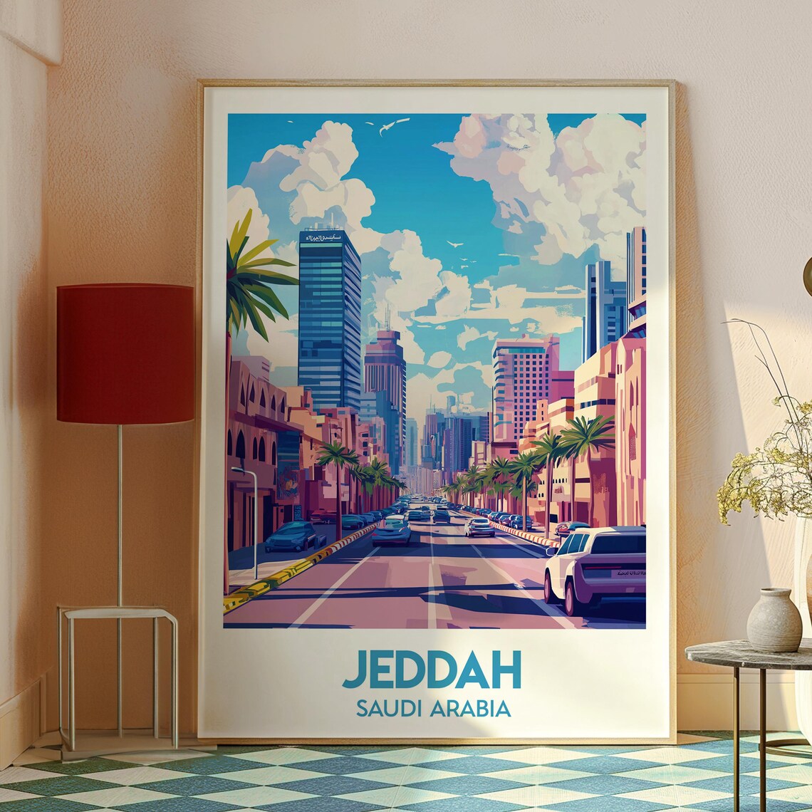 Jeddah Saudi Arabia Modern Downtown Palm Lined City Street Poster - Image 2