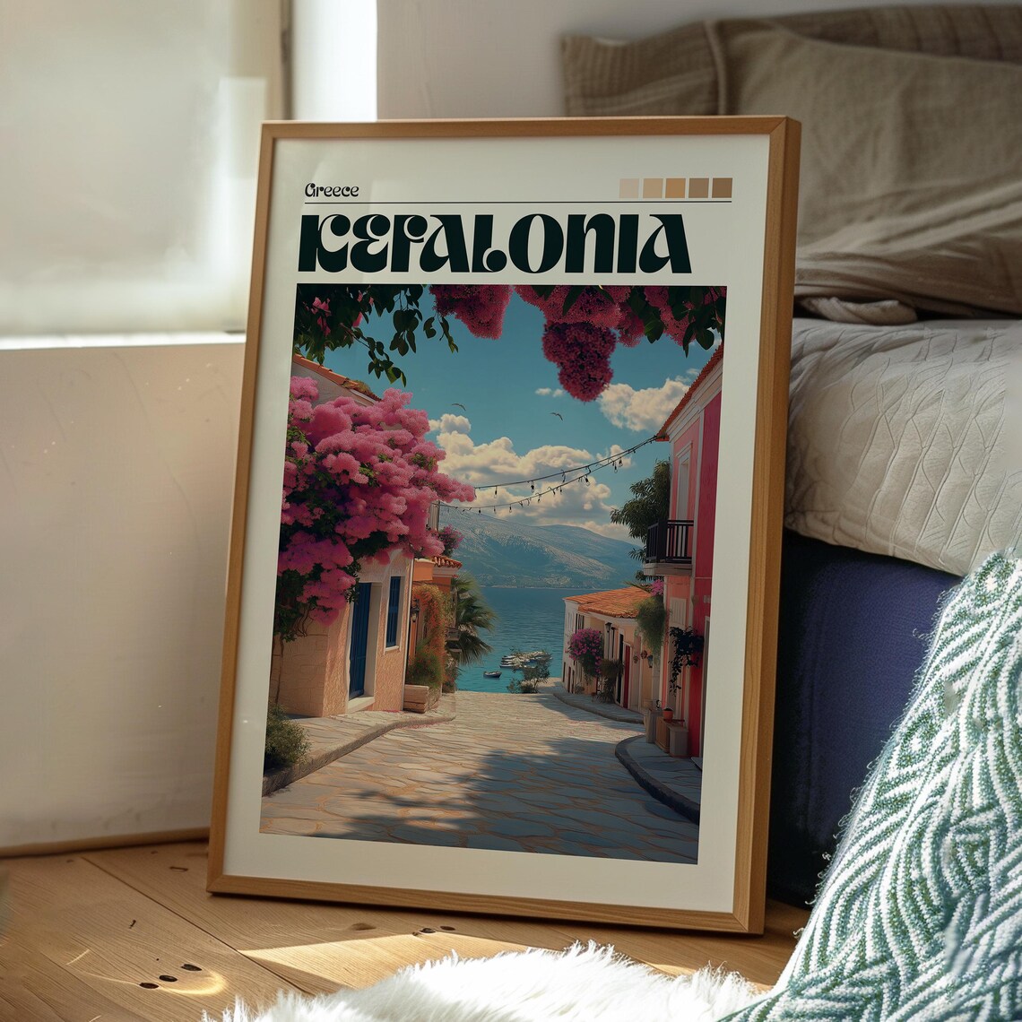 Kefalonia Greece Bougainvillea Lane Seaside Vintage Travel Poster - Image 3