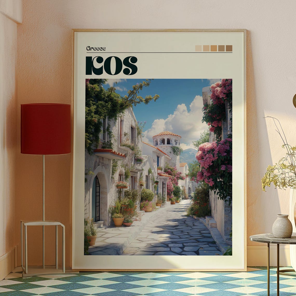 Kos Greece Flower Lane Whitewashed Village Island Travel Poster - Image 2