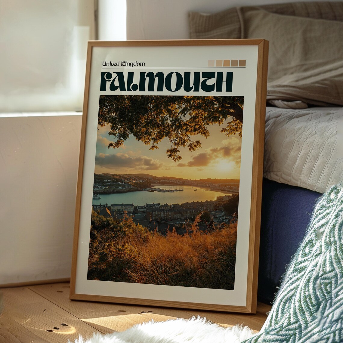 Falmouth United Kingdom Harbour Sunset Golden Bay Travel Poster - Image 3