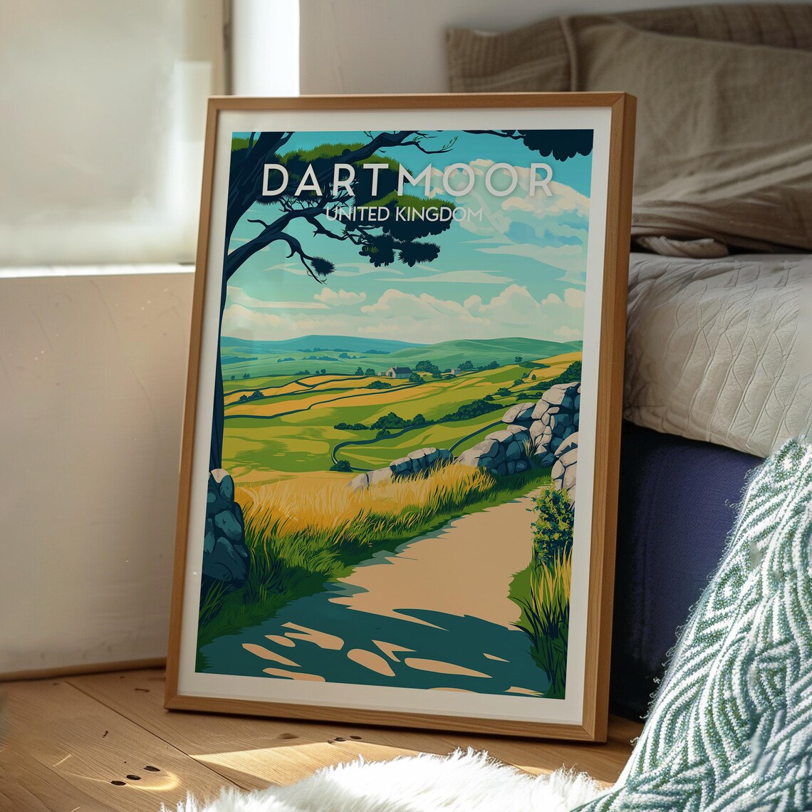 Dartmoor England Rolling Moorland Hills Stone Wall Countryside Travel Poster - Image 3