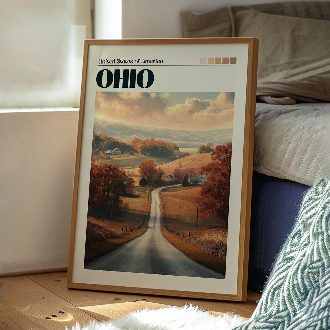 Ohio USA Autumn Country Road Farm Fall Colors Scenic Travel Poster - Image 3