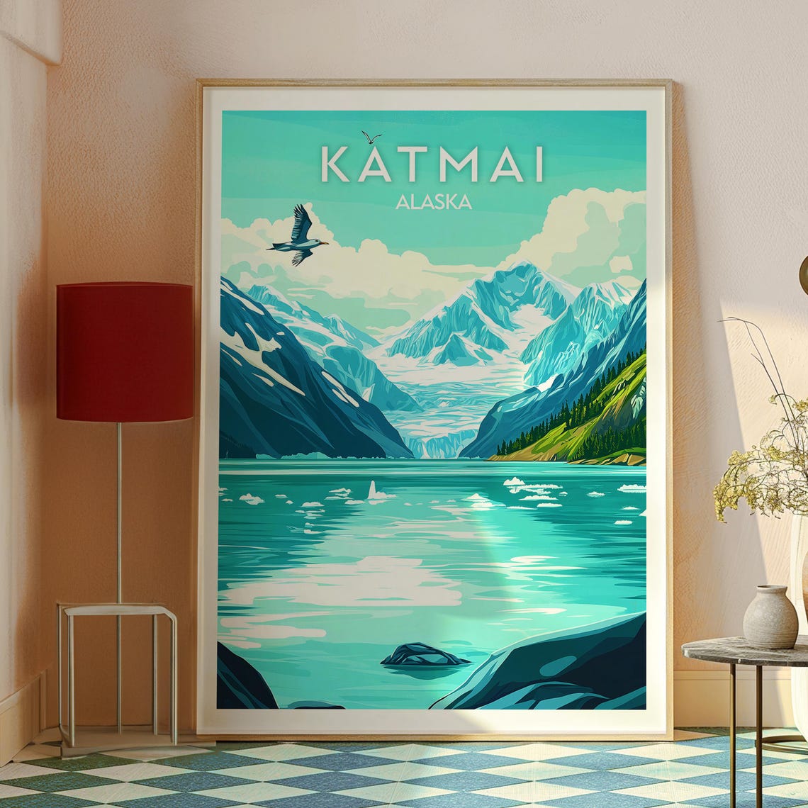 Katmai Alaska Glacier Lake Bald Eagle Mountain Travel Poster - Image 2