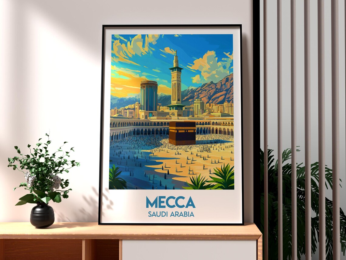 Mecca Saudi Arabia Kaaba Grand Mosque Pilgrimage Travel Poster