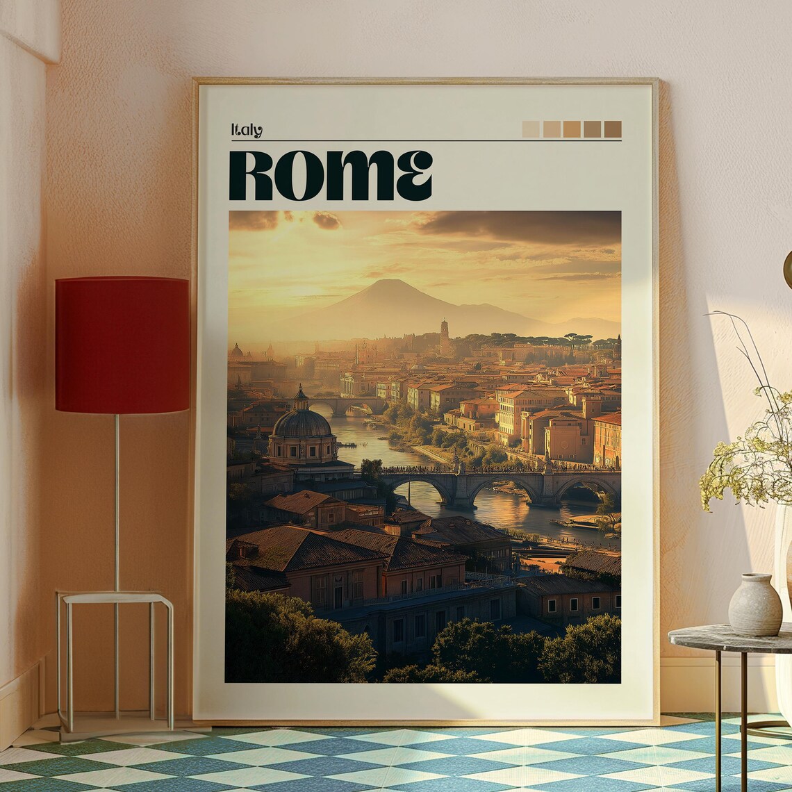 Rome Italy Sunset Cityscape River Bridges Domes Vintage Poster - Image 2