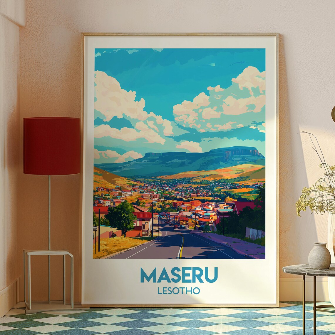 Maseru Lesotho Mountain City Skyline Illustrated Retro Travel Poster - Image 2