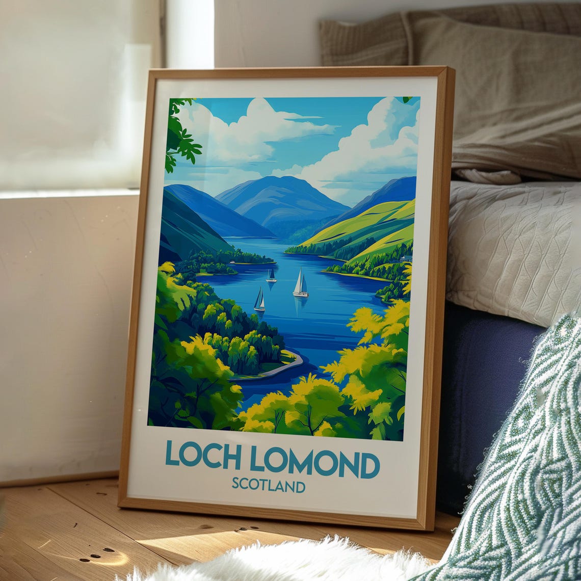 Loch Lomond Scotland Sailing Boats Hillside Lake Scene Poster - Image 3