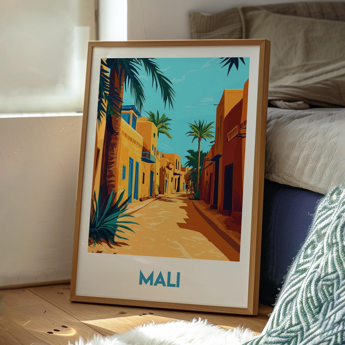 Mali Desert Street Palm Mud Brick Architecture Retro Travel Poster - Image 3