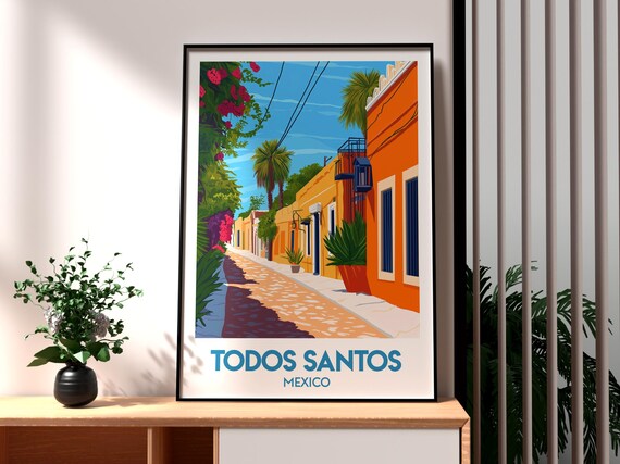 Todos Santos Mexico Vibrant Colonial Street Bougainvillea Poster