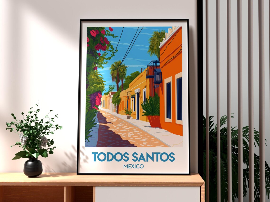 Todos Santos Mexico Vibrant Colonial Street Bougainvillea Poster