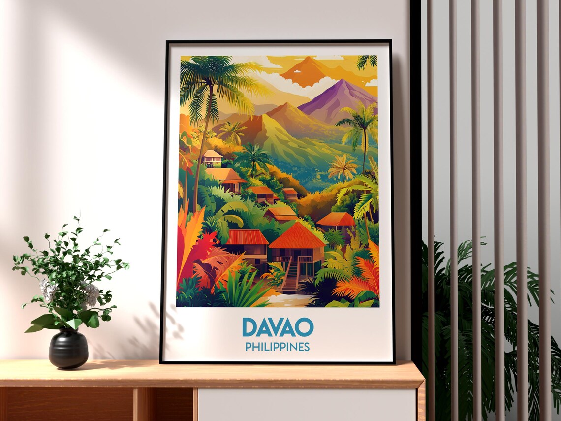 Davao Philippines Tropical Village Mountain Jungle Travel Poster