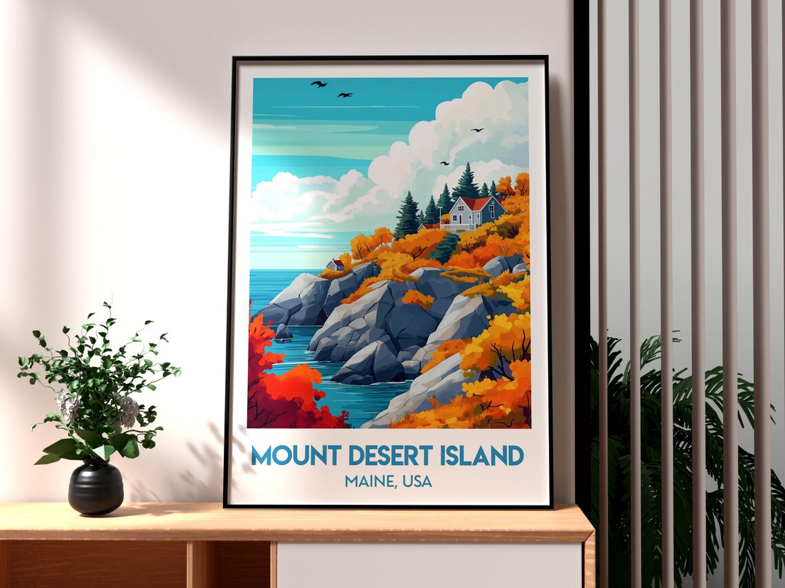 Mount Desert Island Maine USA Rocky Coast Autumn Foliage Travel Poster
