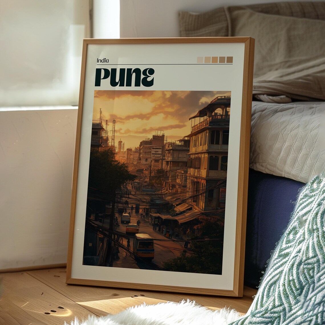 Pune India Urban City Street Golden Sunset Retro Travel Poster - Image 3