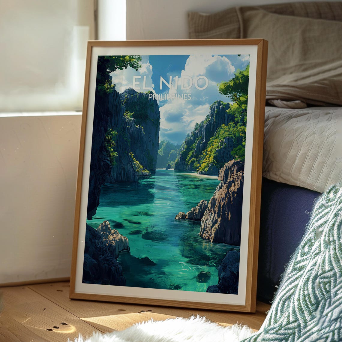 El Nido Philippines Turquoise Lagoon Karst Cliffs Travel Poster - Image 3