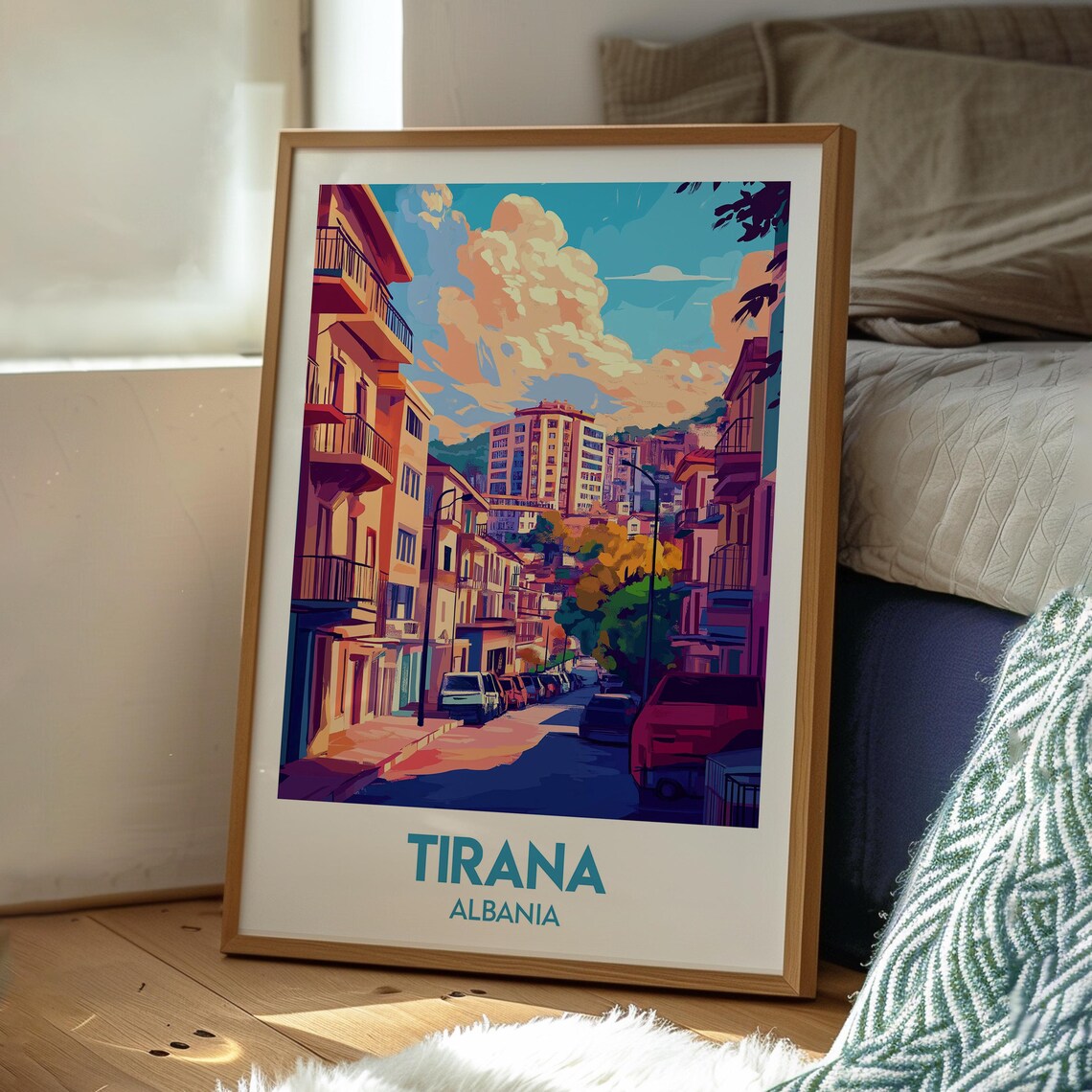 Tirana Albania Old Town Street Warm Sunset Balkan Travel Poster - Image 3