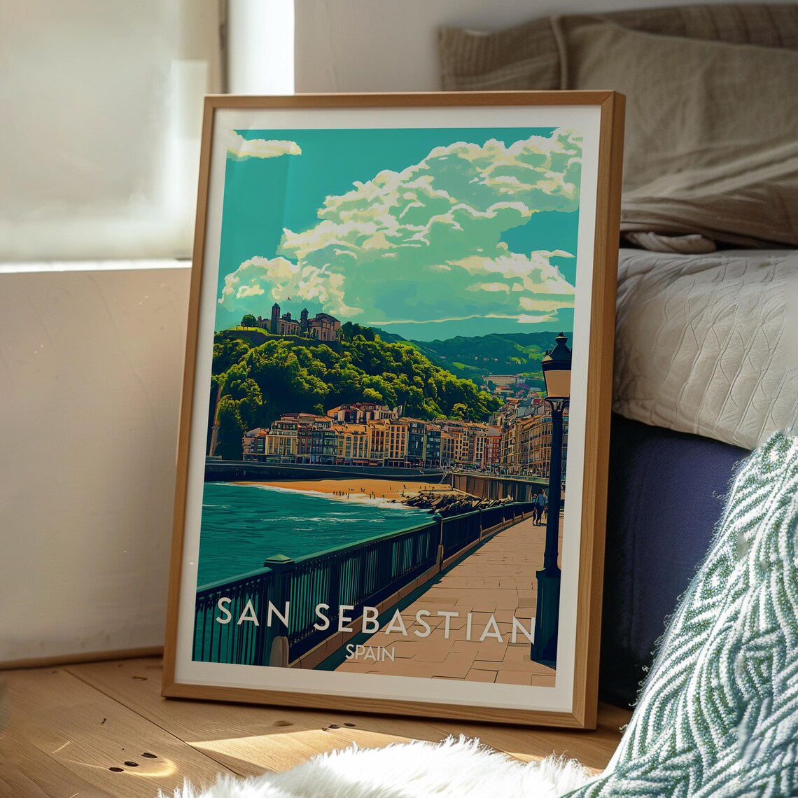 San Sebastian Spain Golden Beach Promenade Bay Coast Travel Poster - Image 3