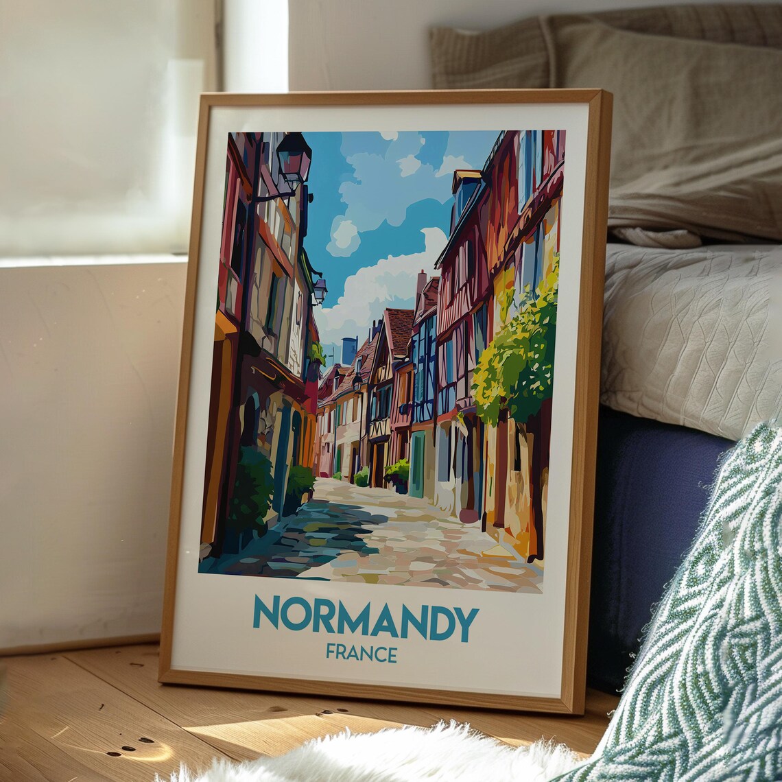 Normandy France Half Timbered Village Street Vintage Travel Art Poster - Image 3