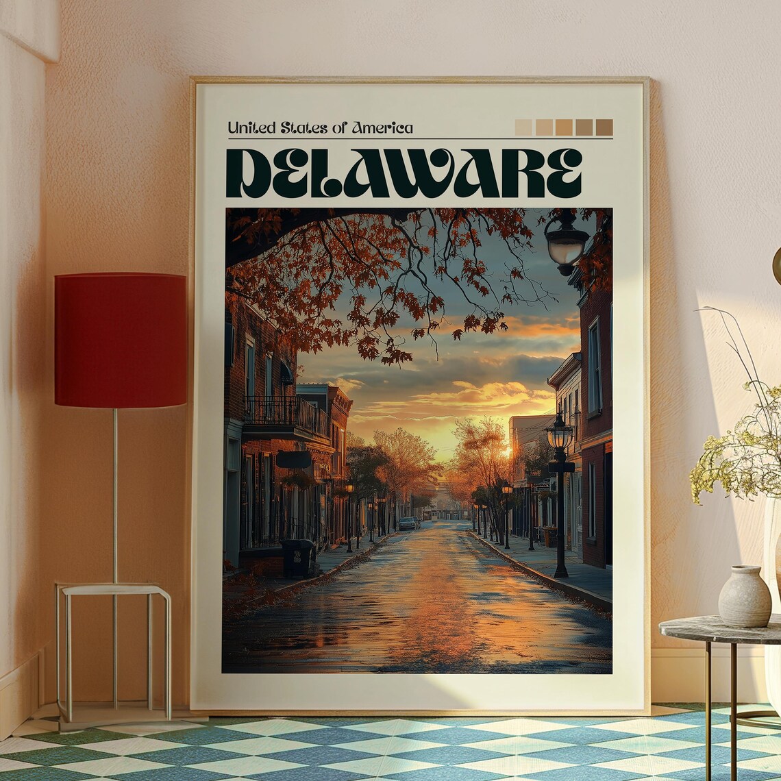 Delaware USA Autumn Small Town Street Fall Foliage Travel Poster - Image 2