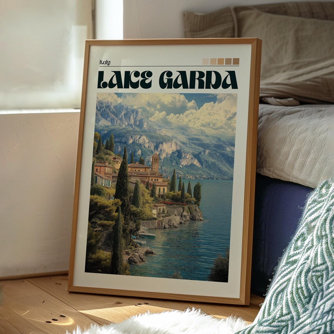 Lake Garda Italy Lakeside Village Cypress Trees Mountain Poster - Image 3