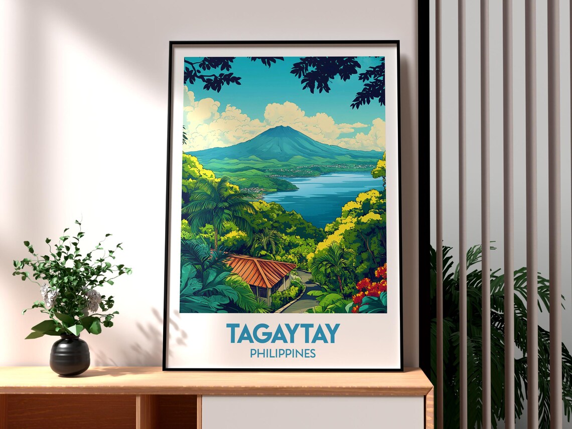 Tagaytay Philippines Volcano Lake Tropical Vista Vintage Travel Poster