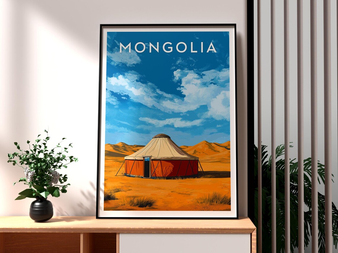 Mongolia Traditional Ger Vast Sky Grassland Nomad Travel Poster