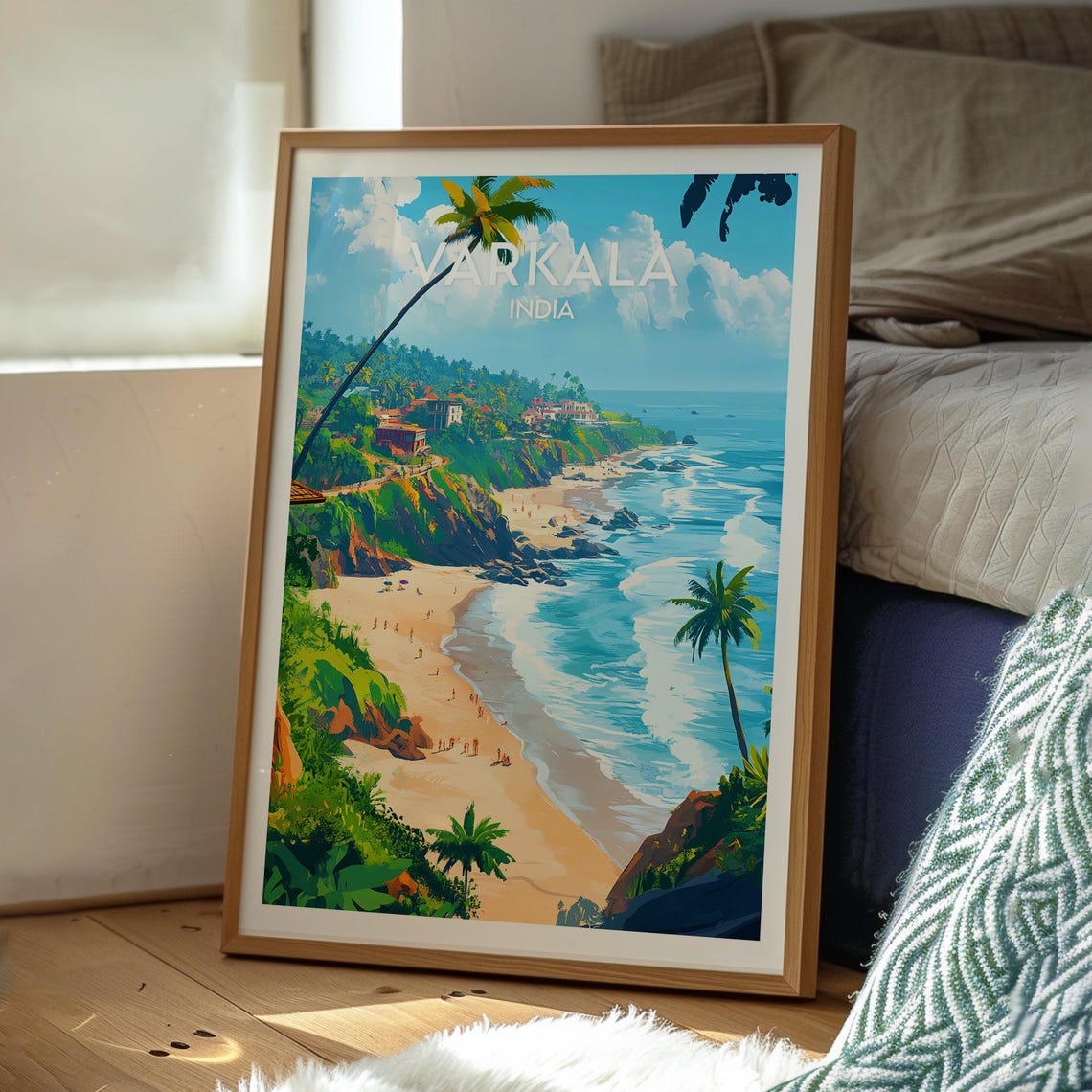 Varkala India Cliffside Sandy Beach Palm Coast Travel Poster - Image 3