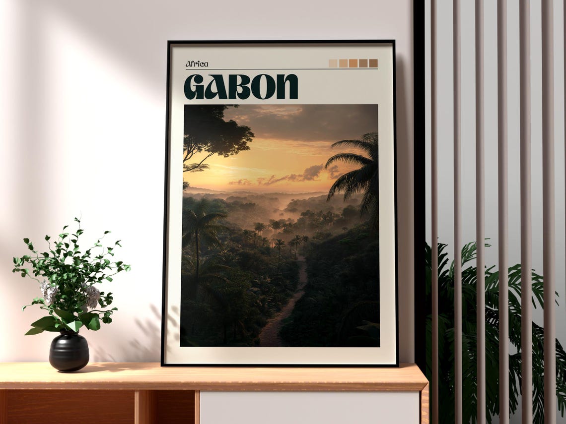 Gabon Africa Misty Rainforest Sunrise Jungle Path Travel Poster