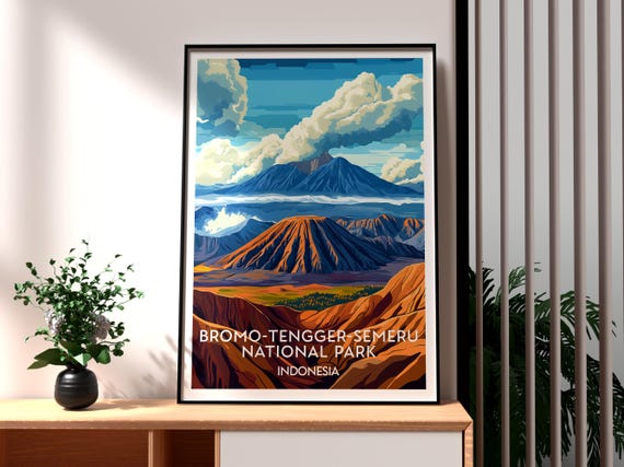 Mount Bromo Travel Print Hiking Wall Art East Java Indonesia Poster Backpacking Gift