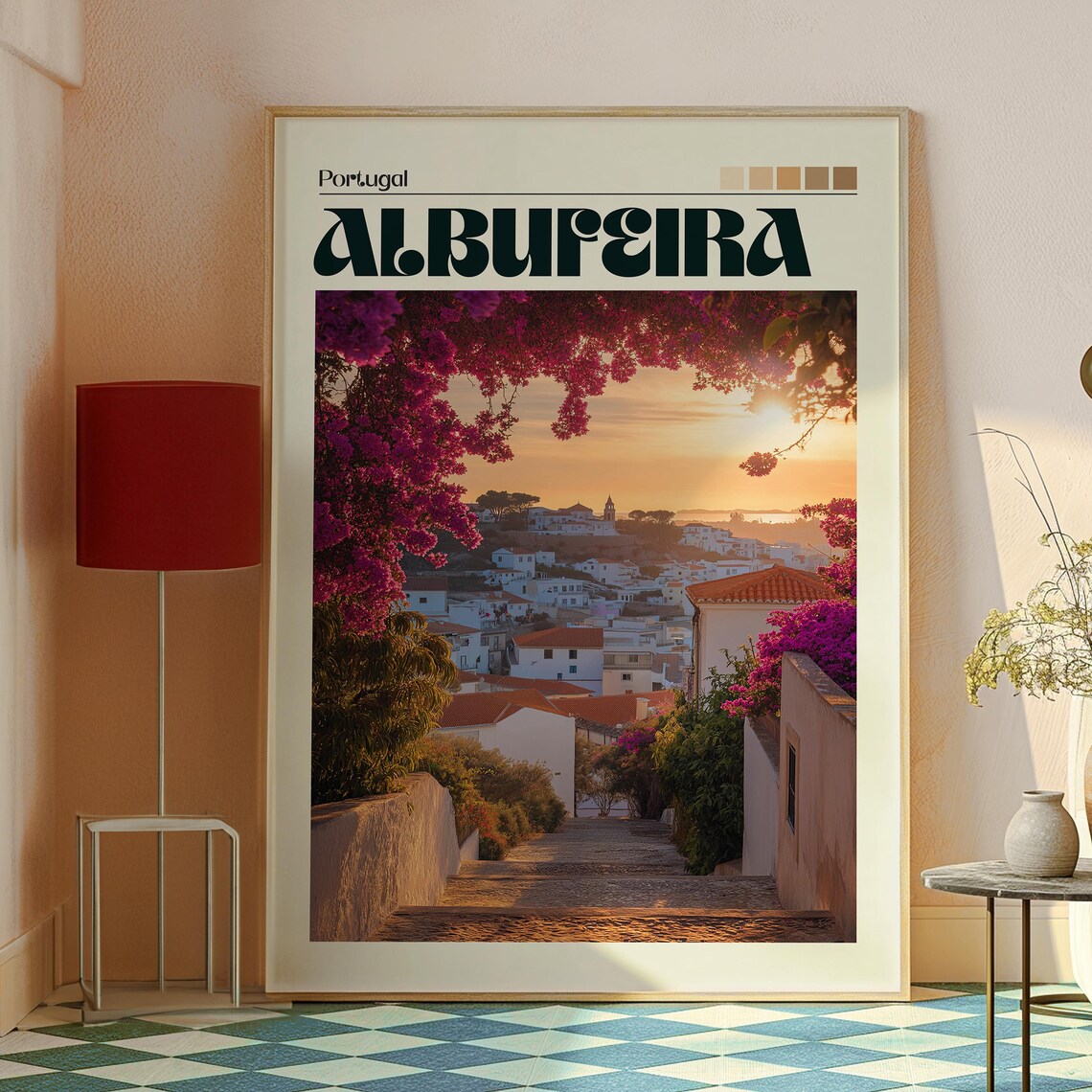 Albufeira Portugal Sunset Photo Poster Algarve Old Town Bougainvillea - Image 2