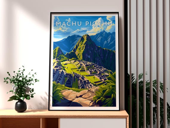 Machu Picchu Poster Art Peru Travel Print Wall Wonder Of The World Temple South America
