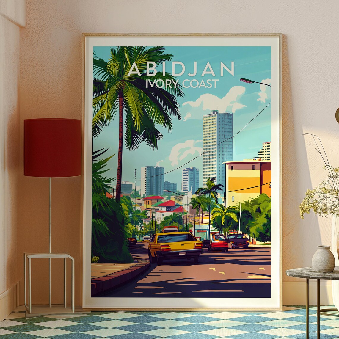 Abidjan Ivory Coast Retro Travel Street Palm City Scene Poster - Image 2