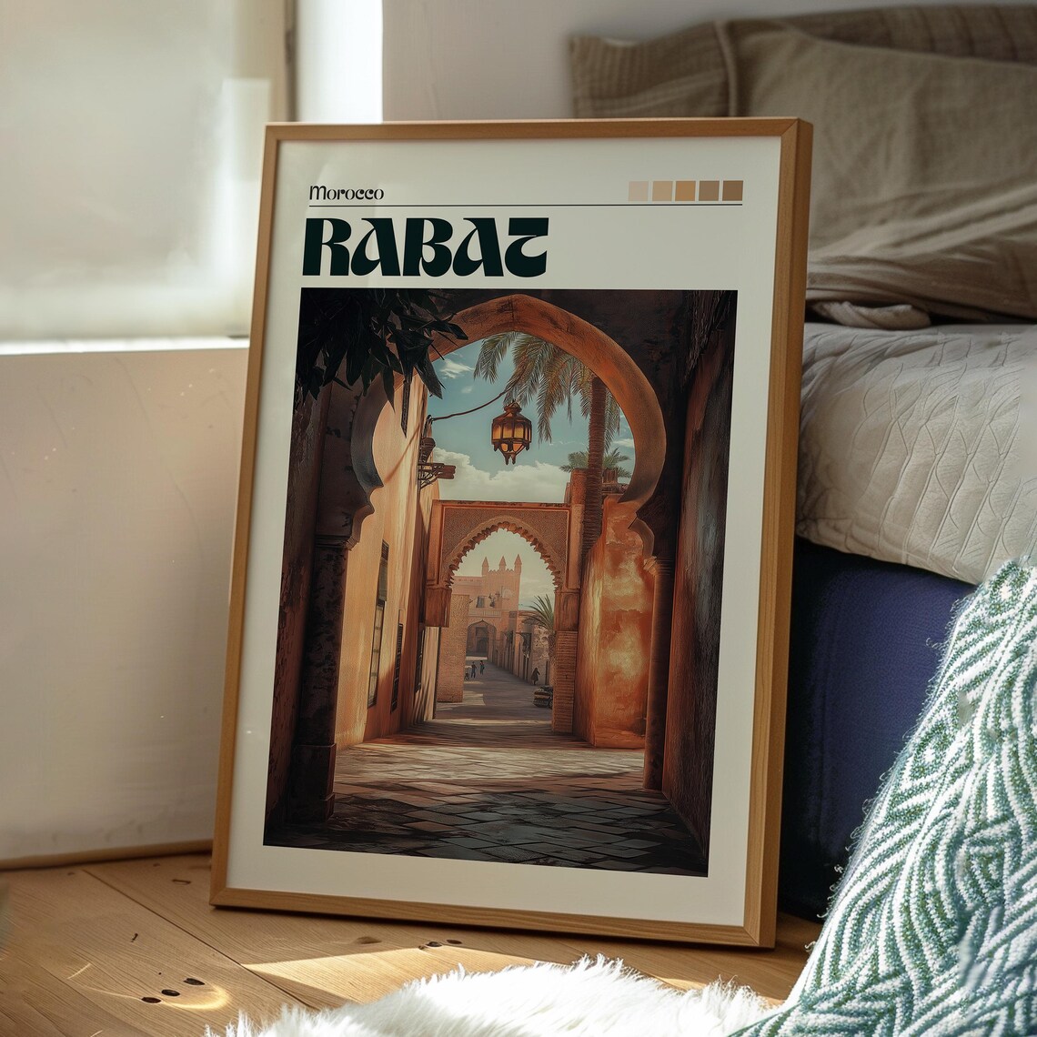 Rabat Morocco Moorish Arch Lantern Alley Retro Travel Poster - Image 3