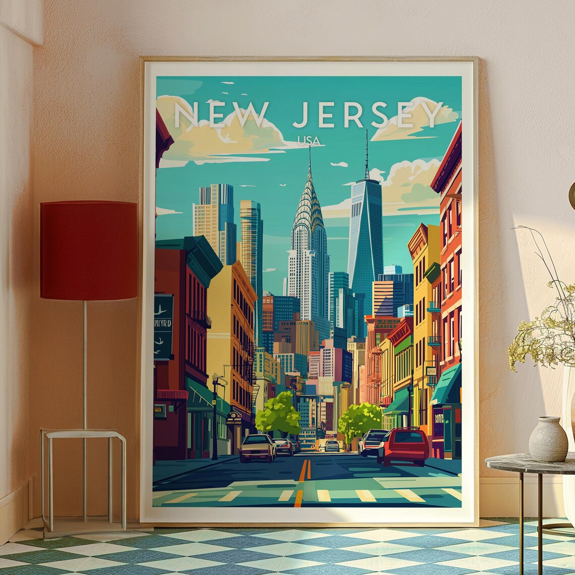 New Jersey USA Manhattan Skyline Street Cityscape Travel Poster - Image 2