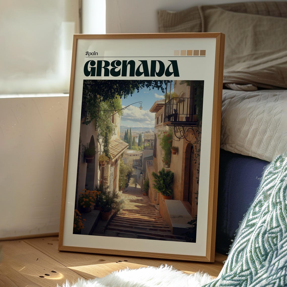 Grenada Spain Andalusia Sunlit Historic Old Town Alley View Poster - Image 3