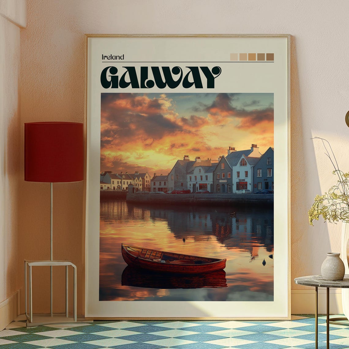 Galway Ireland Harbour Sunset Rowboat Waterfront Travel Poster - Image 2