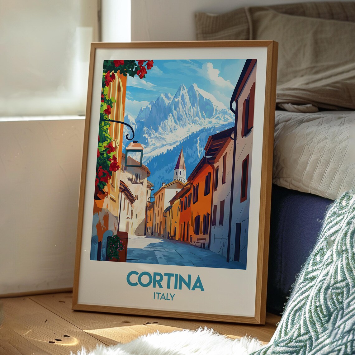 Cortina Italy Dolomites Alpine Village Street Winter Travel Poster - Image 3