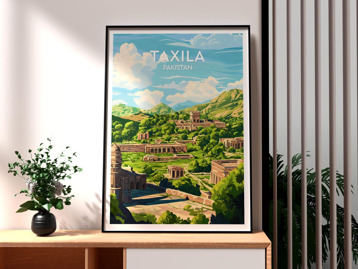 Taxila Pakistan Ancient Buddhist Ruins Monastery Vintage Travel Poster