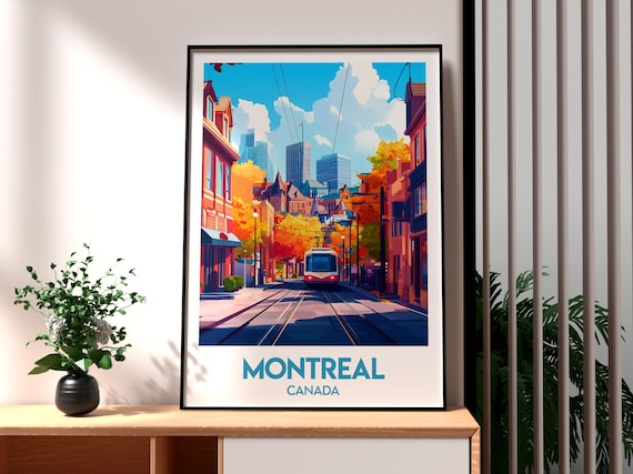 Montreal Canada Autumn Streetcar Old City Skyline Travel Poster