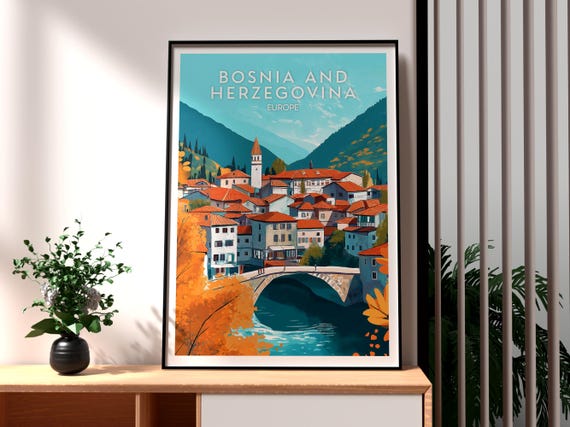 Bosnia And Herzegovina Wall Art Mostar Poster Neretva River Stari Most Bridge Europe