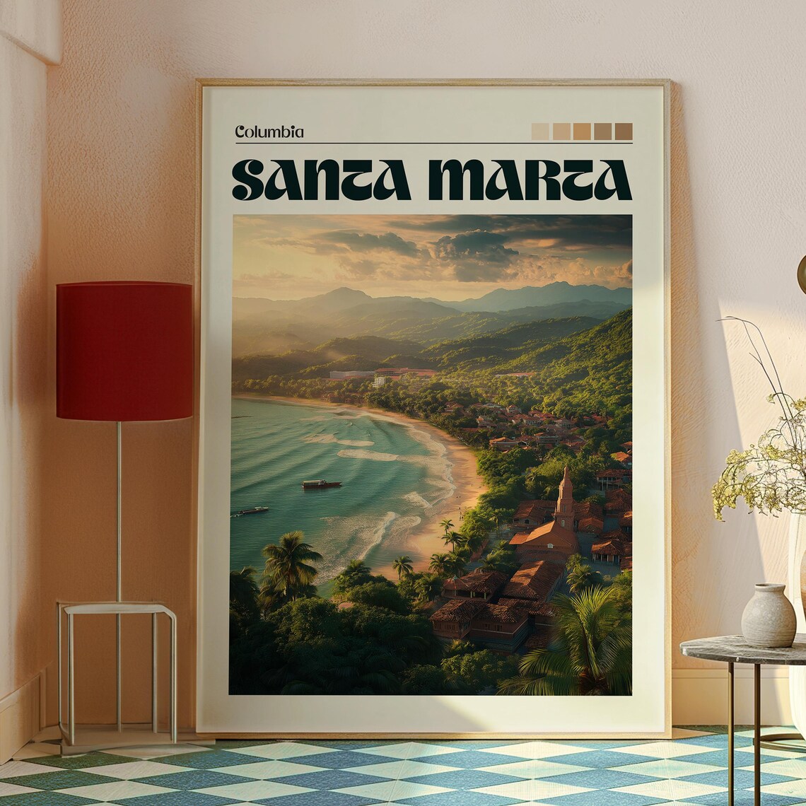 Santa Marta Colombia Caribbean Bay Sunset Beach Vintage Travel Poster - Image 2
