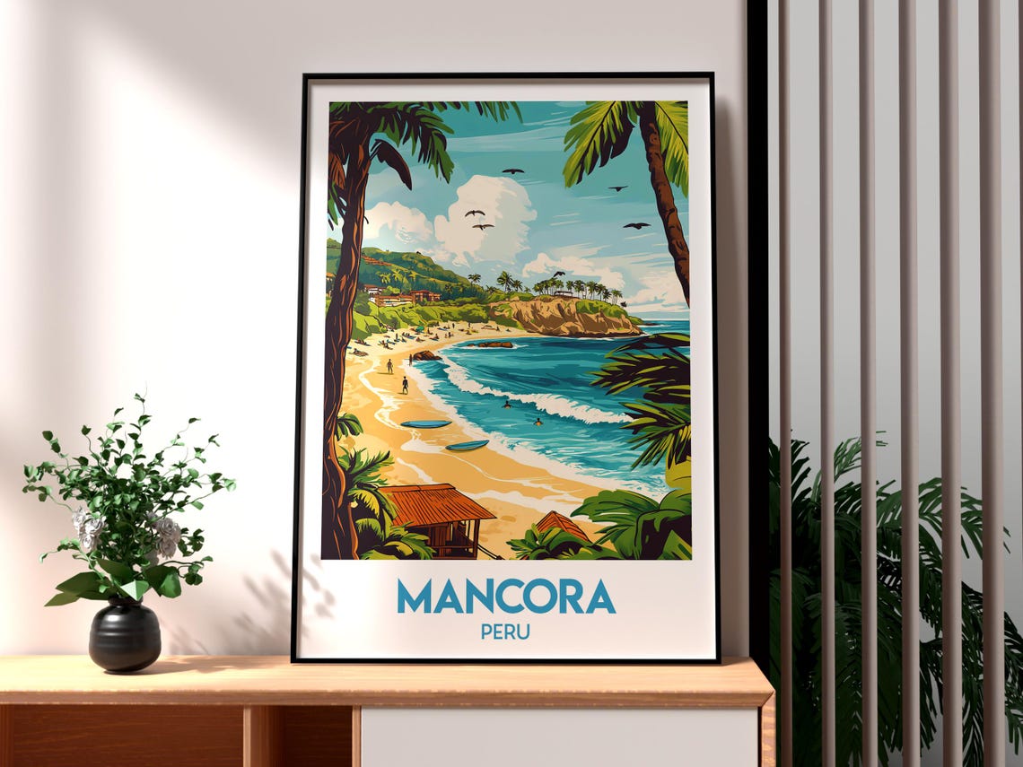Mancora Travel Poster, Peru Backpacking Art Print